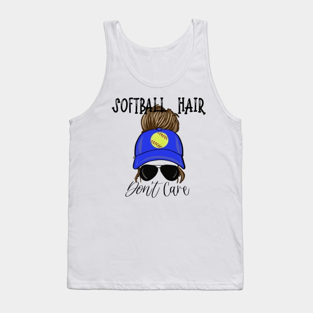 Softball Hair Don’t Care Girl Messy Bun in Cap Tank Top by Sheila’s Studio